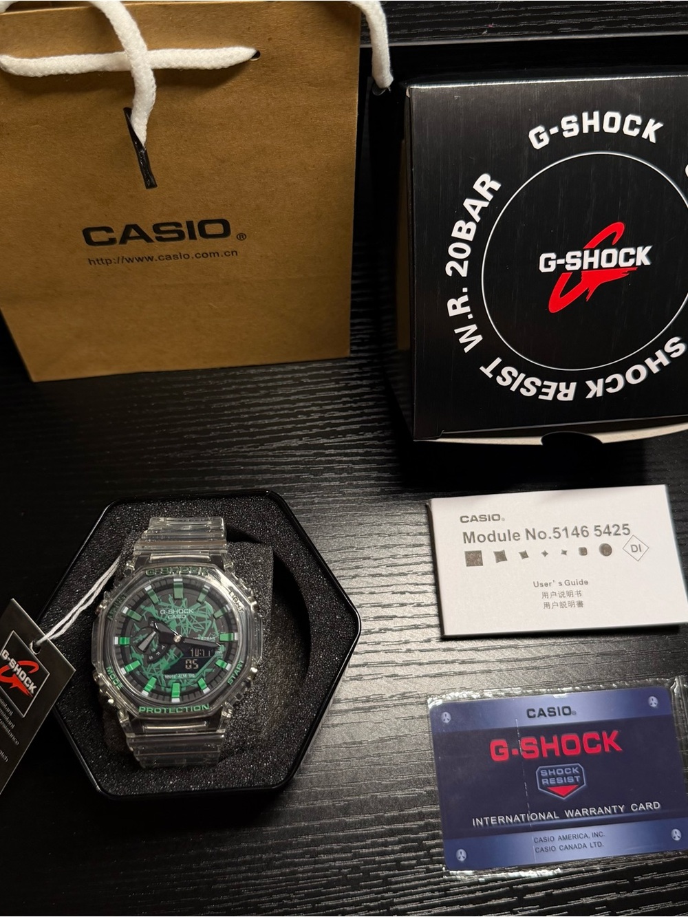 G-Shock Transparent Case Watch with Green Accents